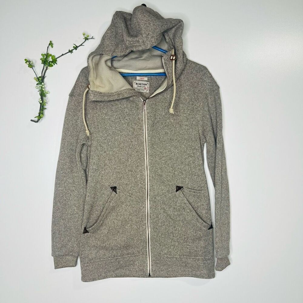 Burton Zip Up Tunic Length Hooded Sweatshirt Oatmeal Heather Tan Gray Sz Medium